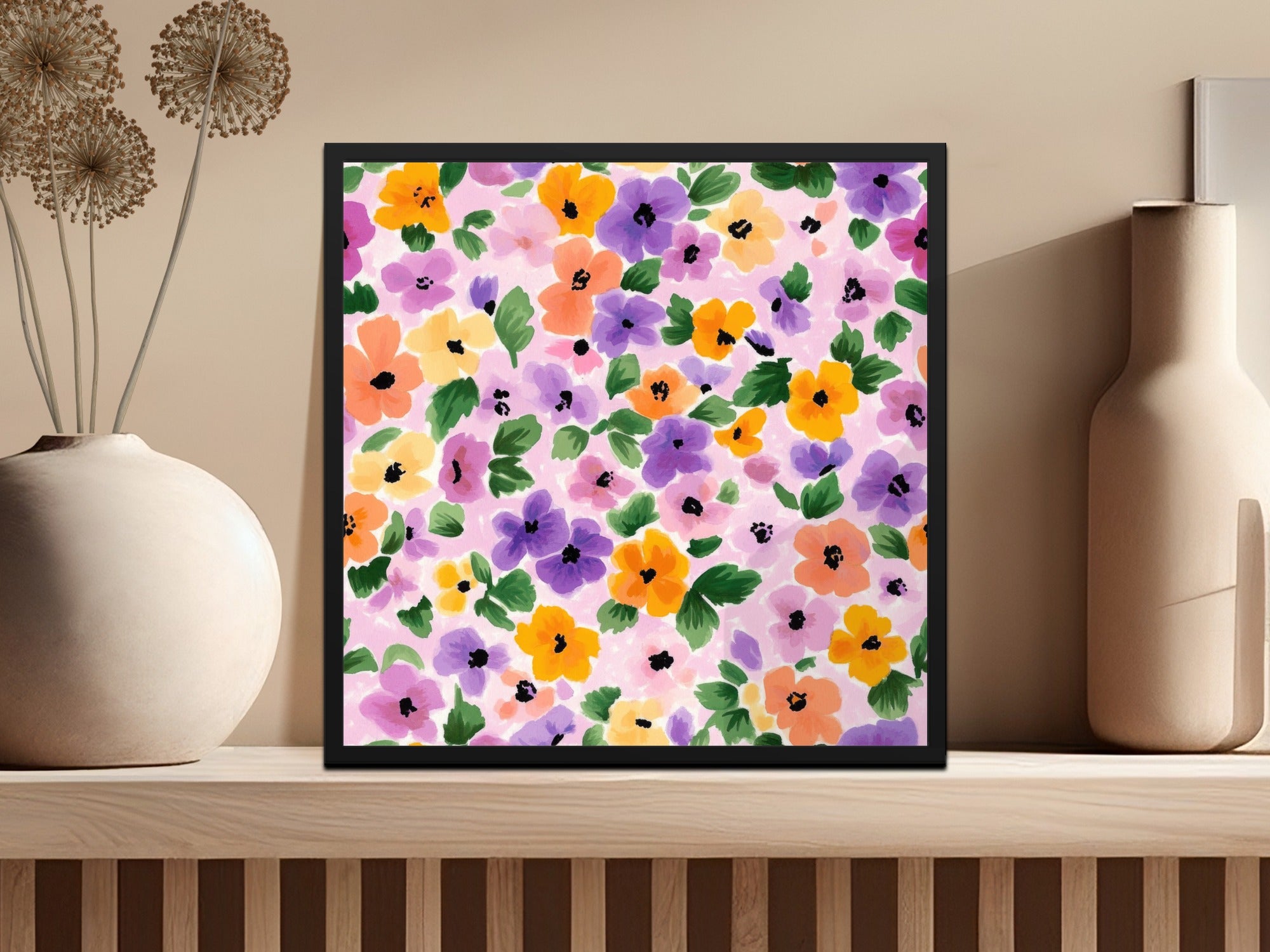 Vibrant Floral Patterned Art Print with Colorful Flowers