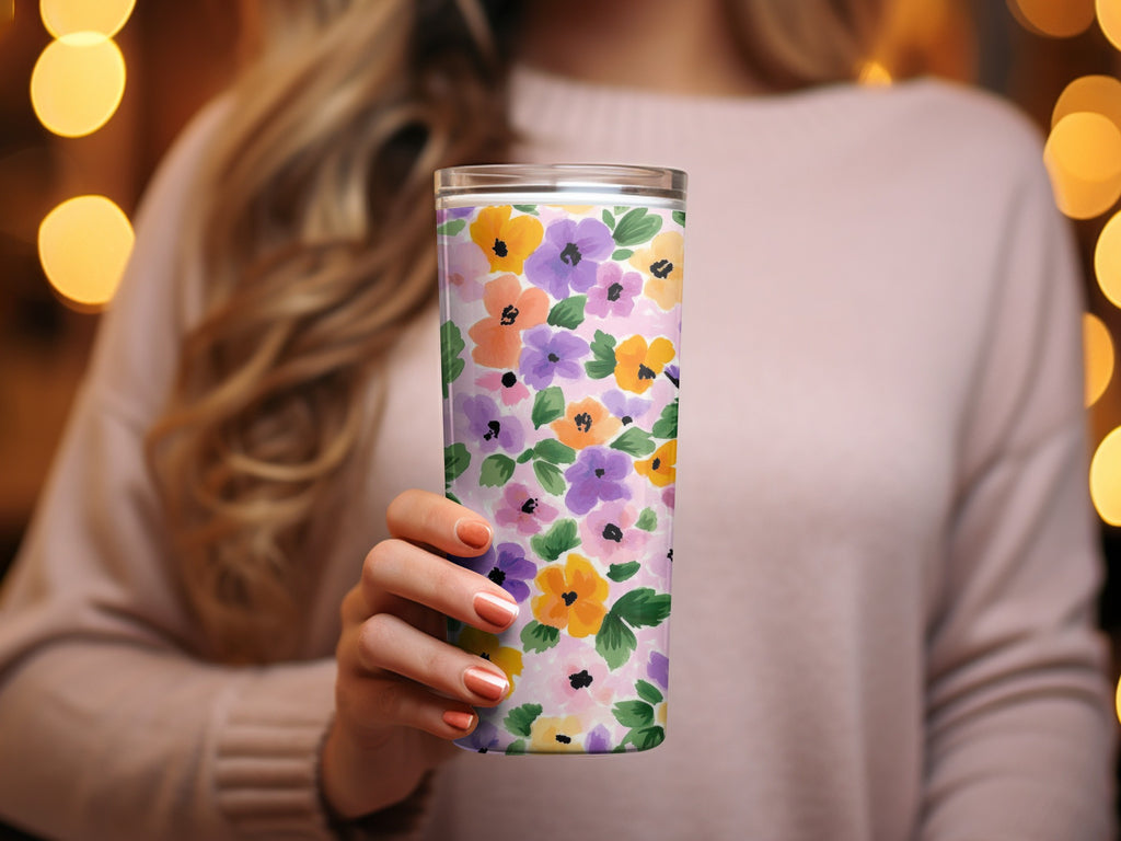 Colorful Floral Design Insulated Tumbler with Lid
