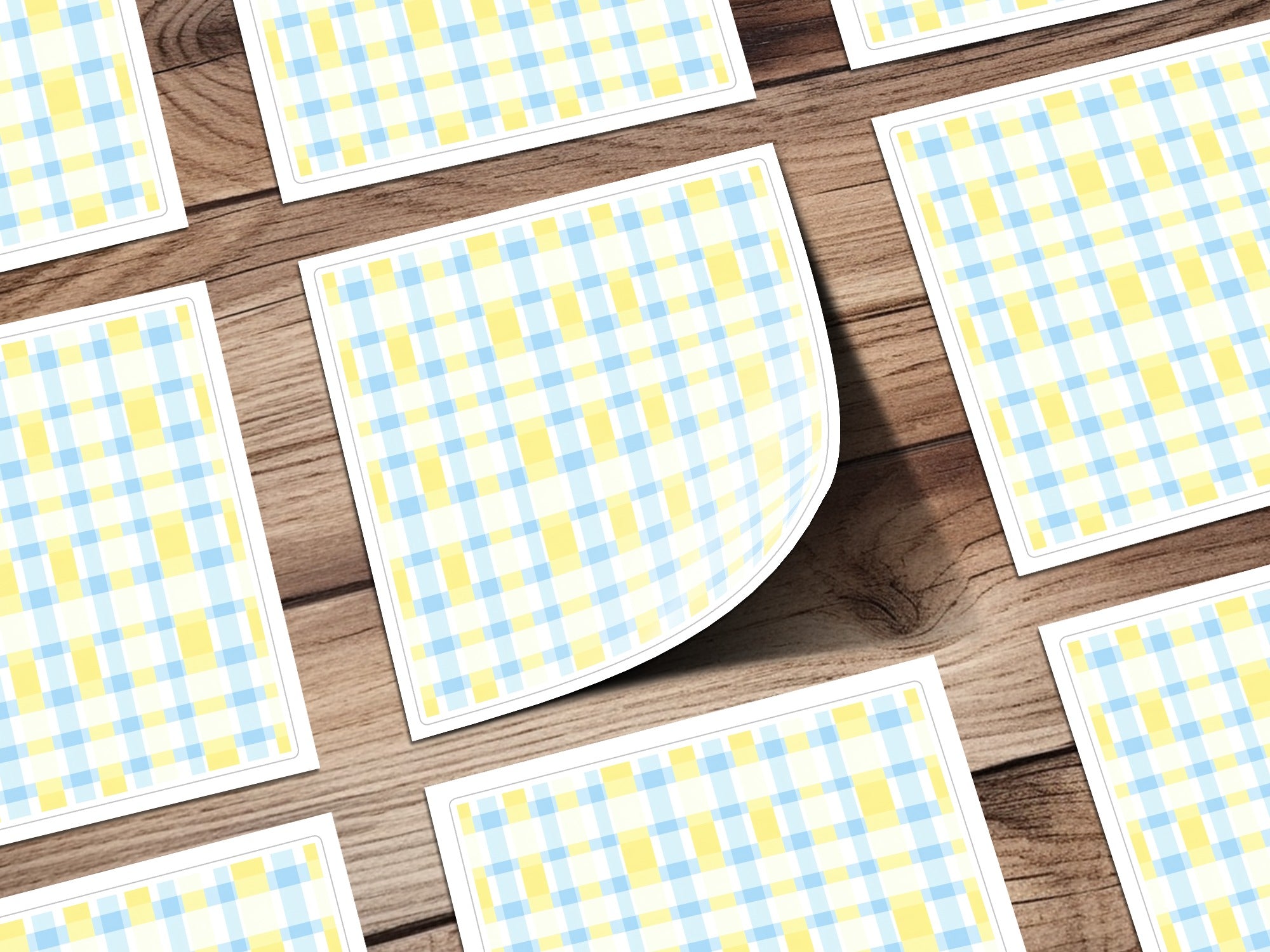 Yellow and Blue Plaid Pattern Stickers Pack