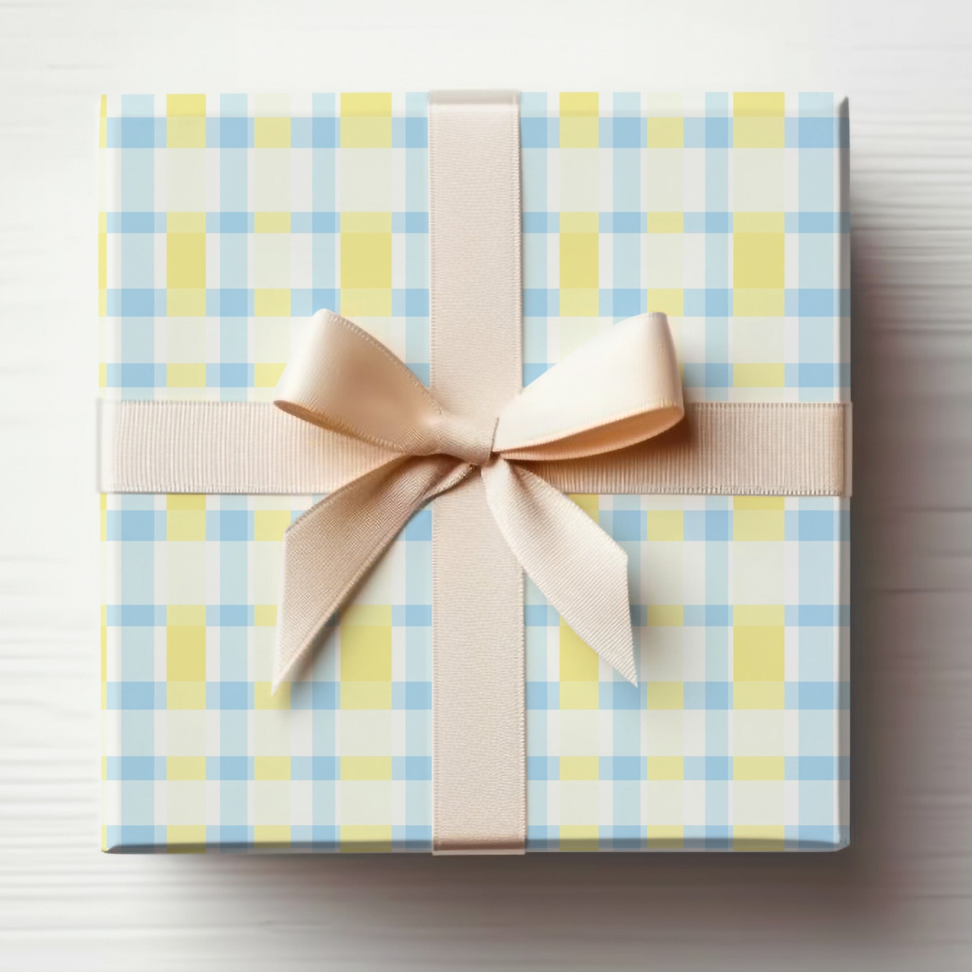 Elegant Blue and Yellow Plaid Gift Box with Ribbon