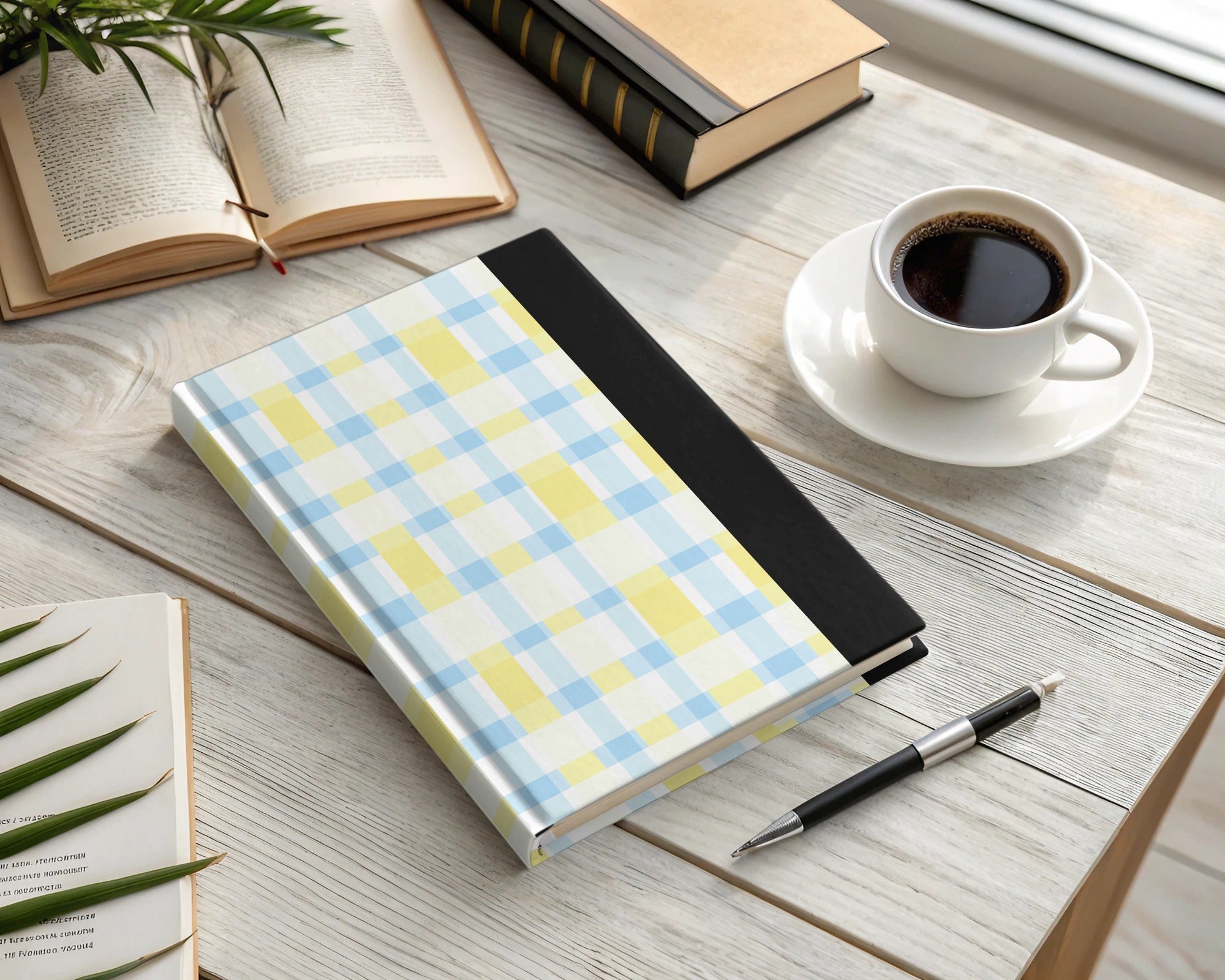 Stylish Blue and Yellow Checkered Hardcover Journal