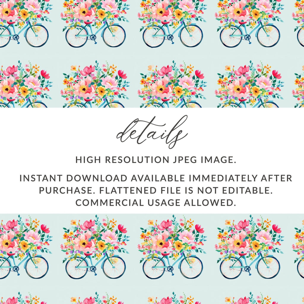 Spring Seamless Bicycle with Floral Basket Pattern Digital - Moore and Mountain
