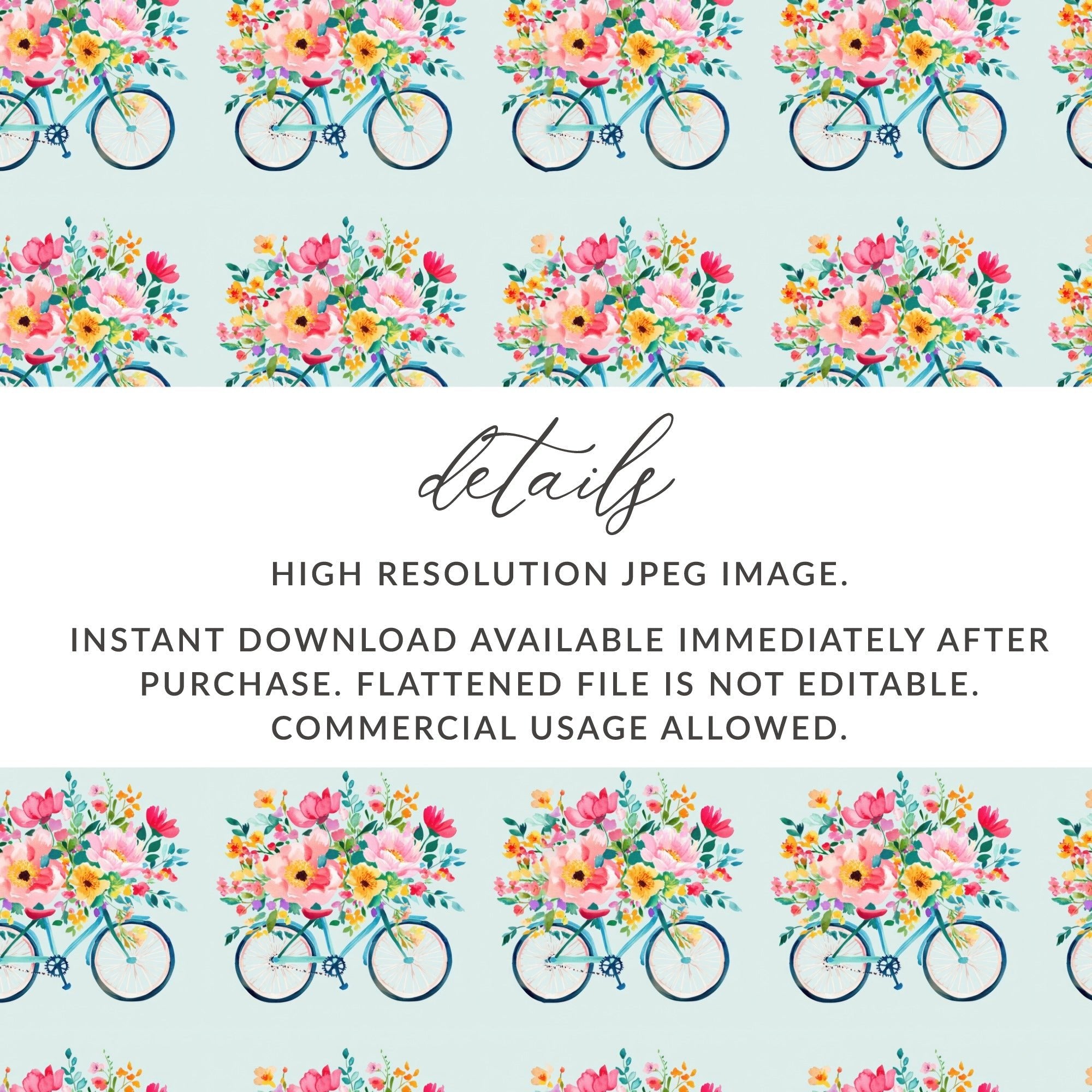Spring Seamless Bicycle with Floral Basket Pattern Digital - Moore and Mountain