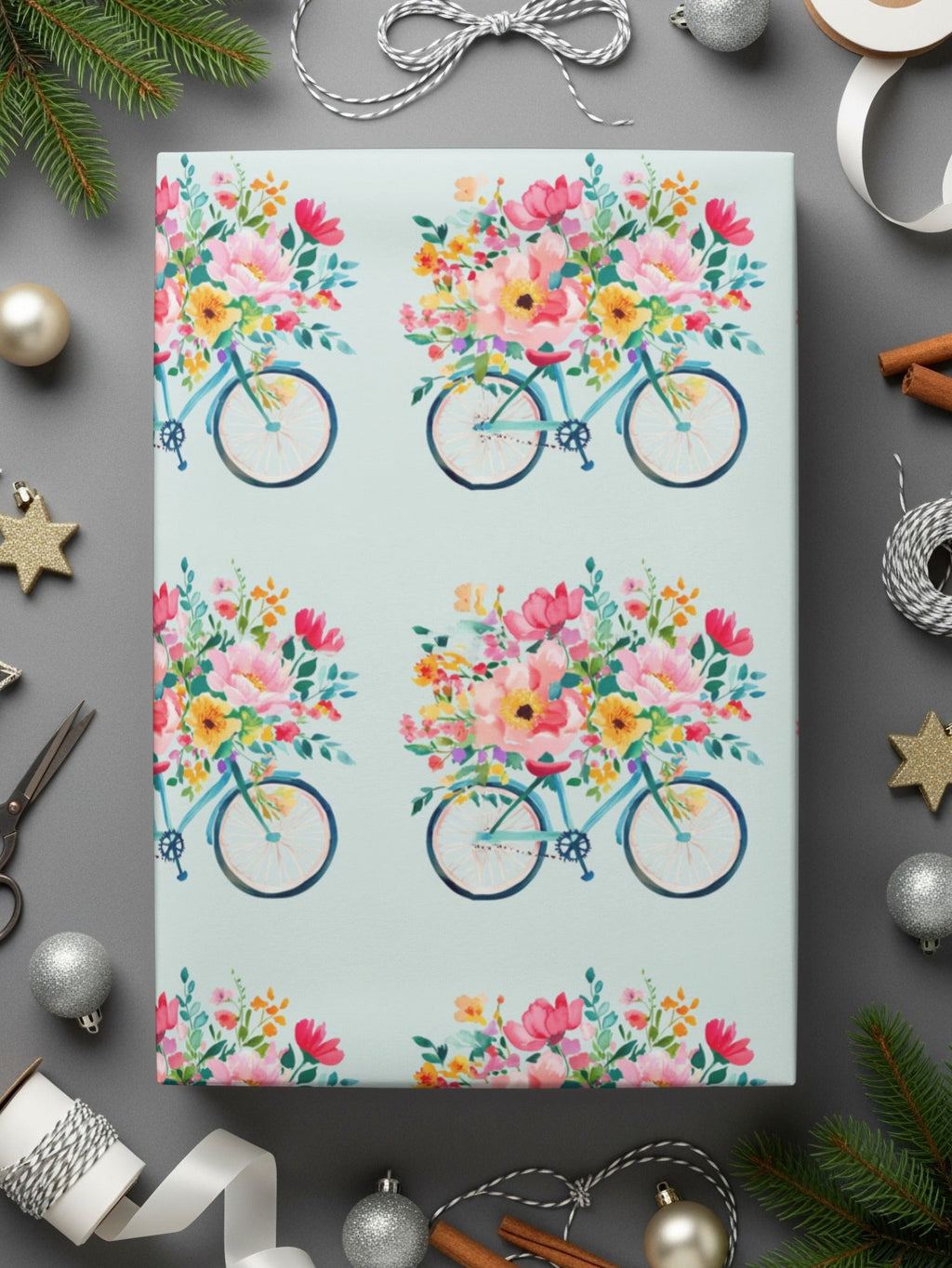 Spring Seamless Bicycle with Floral Basket Pattern Digital - Moore and Mountain