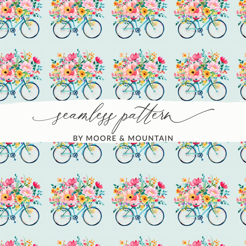 Spring Seamless Bicycle with Floral Basket Pattern Digital - Moore and Mountain