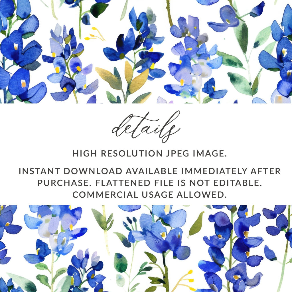 Spring Seamless Pattern Watercolor Bluebonnet Floral Pattern Beautiful Artistic Digital - Moore and Mountain