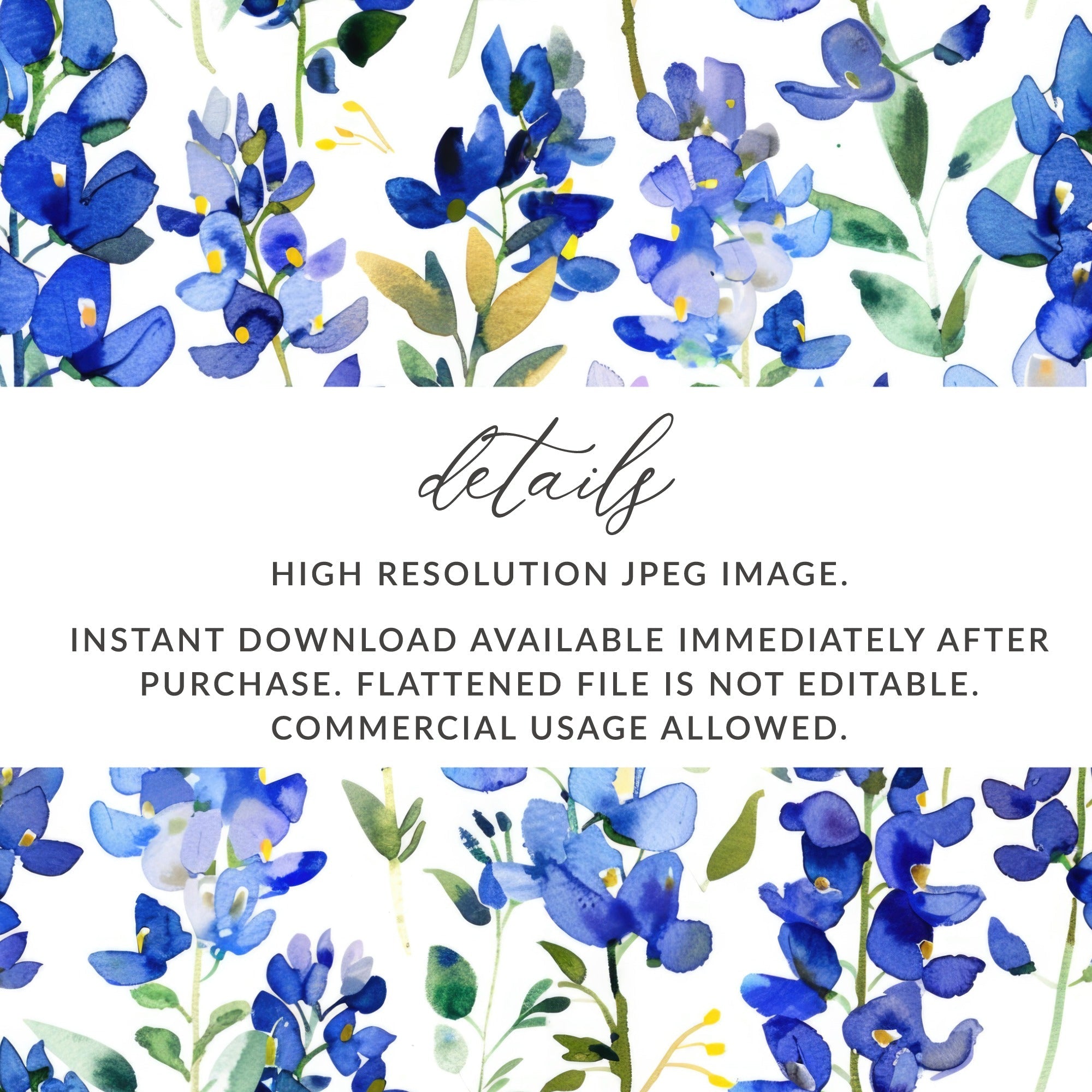 Spring Seamless Pattern Watercolor Bluebonnet Floral Pattern Beautiful Artistic Digital - Moore and Mountain
