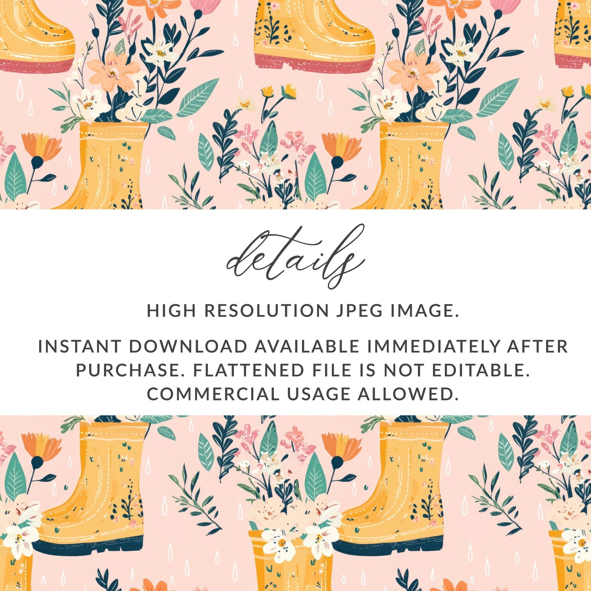 Spring Showers Floral Rain Boots Seamless Pattern for Fabric - Moore and Mountain