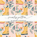 Spring Showers Floral Rain Boots Seamless Pattern for Fabric - Moore and Mountain