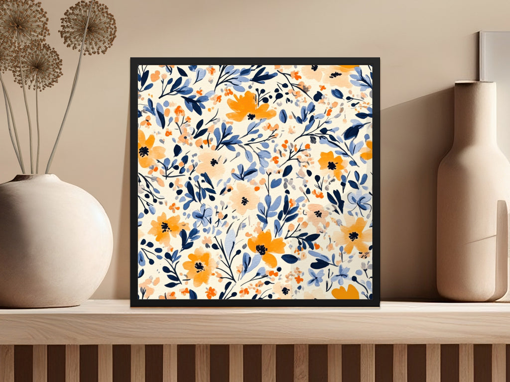 Vibrant Floral Pattern Framed Wall Art for Home Decor