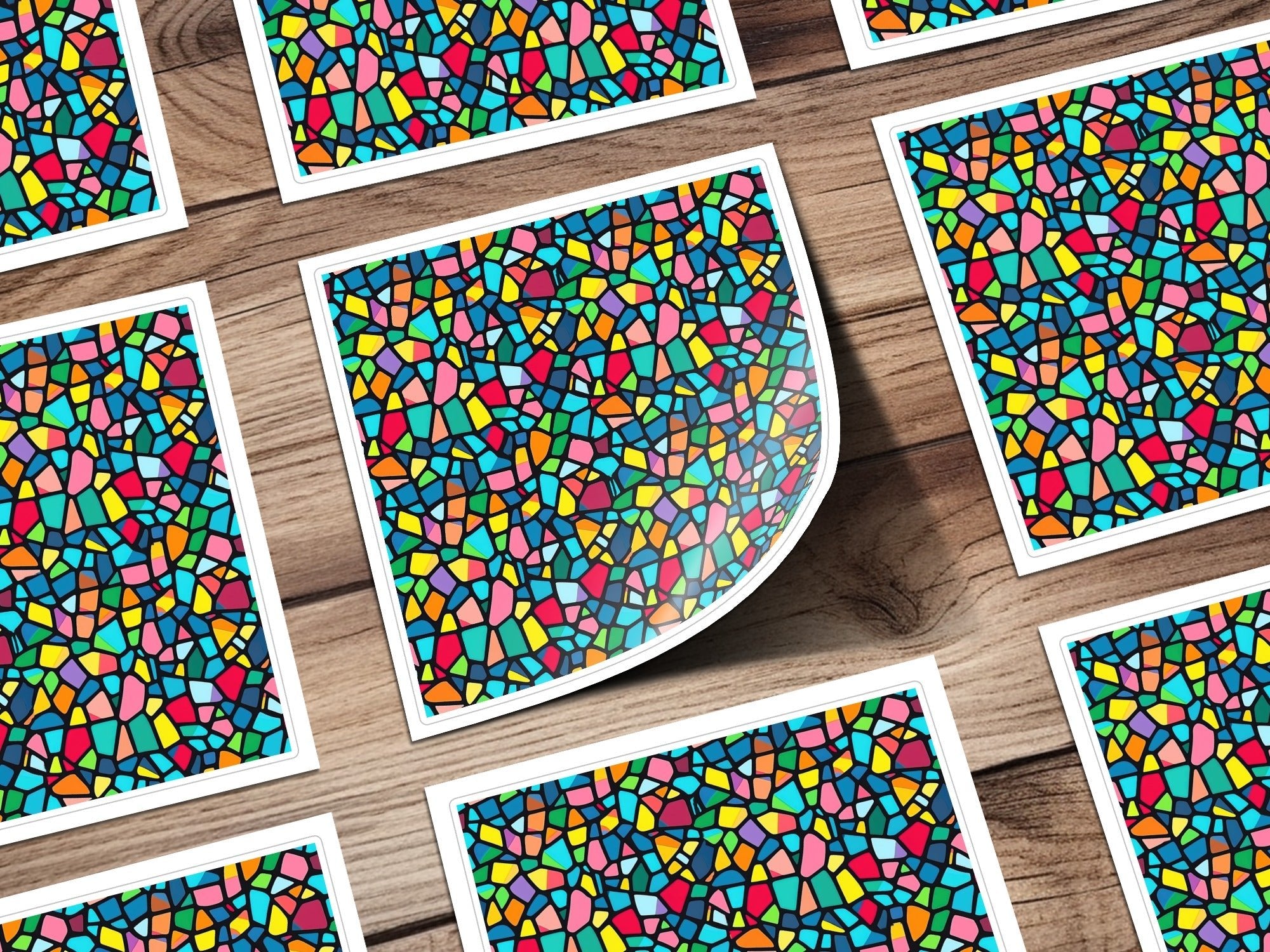 Stained Glass Digital Paper, Mosaic Pattern, Seamless Digital Paper, Colorful Abstract Design, JPEG Files for Crafts, Printable Background - Moore and Mountain