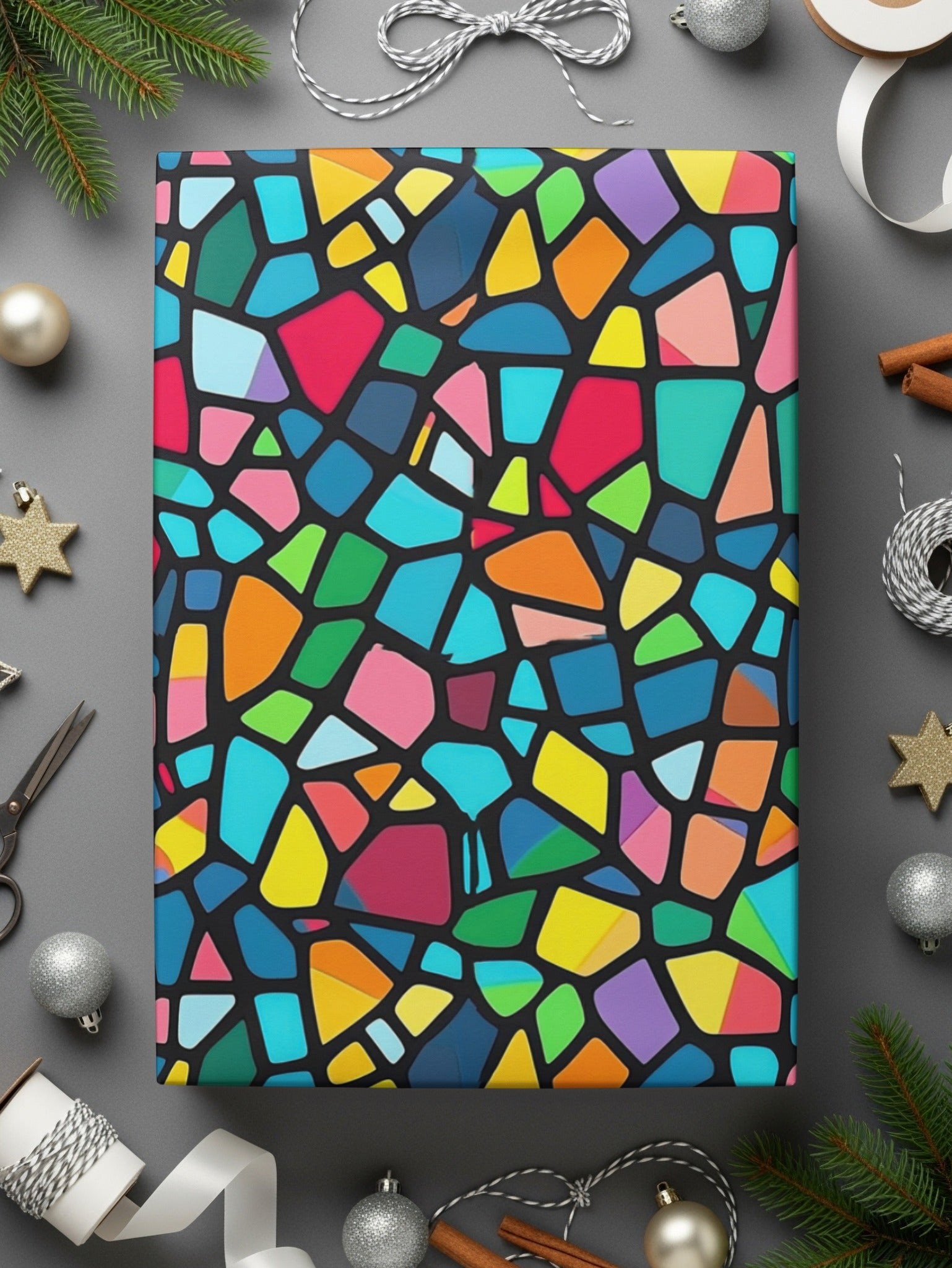 Stained Glass Digital Paper, Mosaic Pattern, Seamless Digital Paper, Colorful Abstract Design, JPEG Files for Crafts, Printable Background - Moore and Mountain