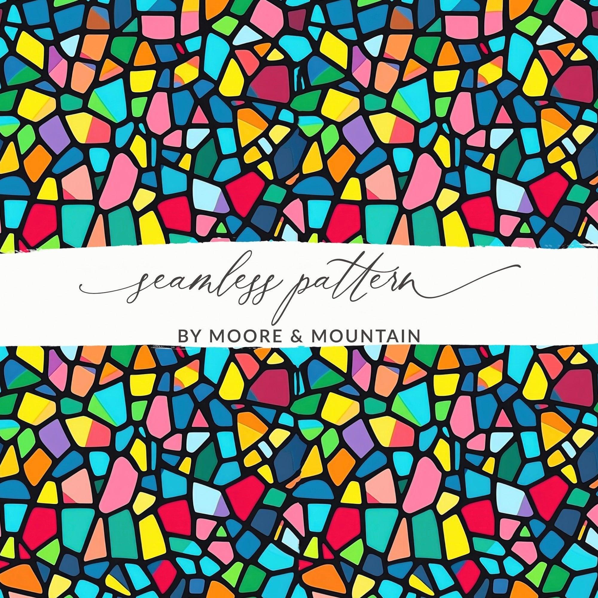 Stained Glass Digital Paper, Mosaic Pattern, Seamless Digital Paper, Colorful Abstract Design, JPEG Files for Crafts, Printable Background - Moore and Mountain