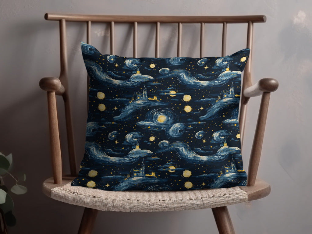 Starry Night Castle, Digital Seamless Pattern, JPEG Files, 12x12 Inches, Van Gogh Style, Fantasy Landscape, Night Sky, Digital Paper - Moore and Mountain