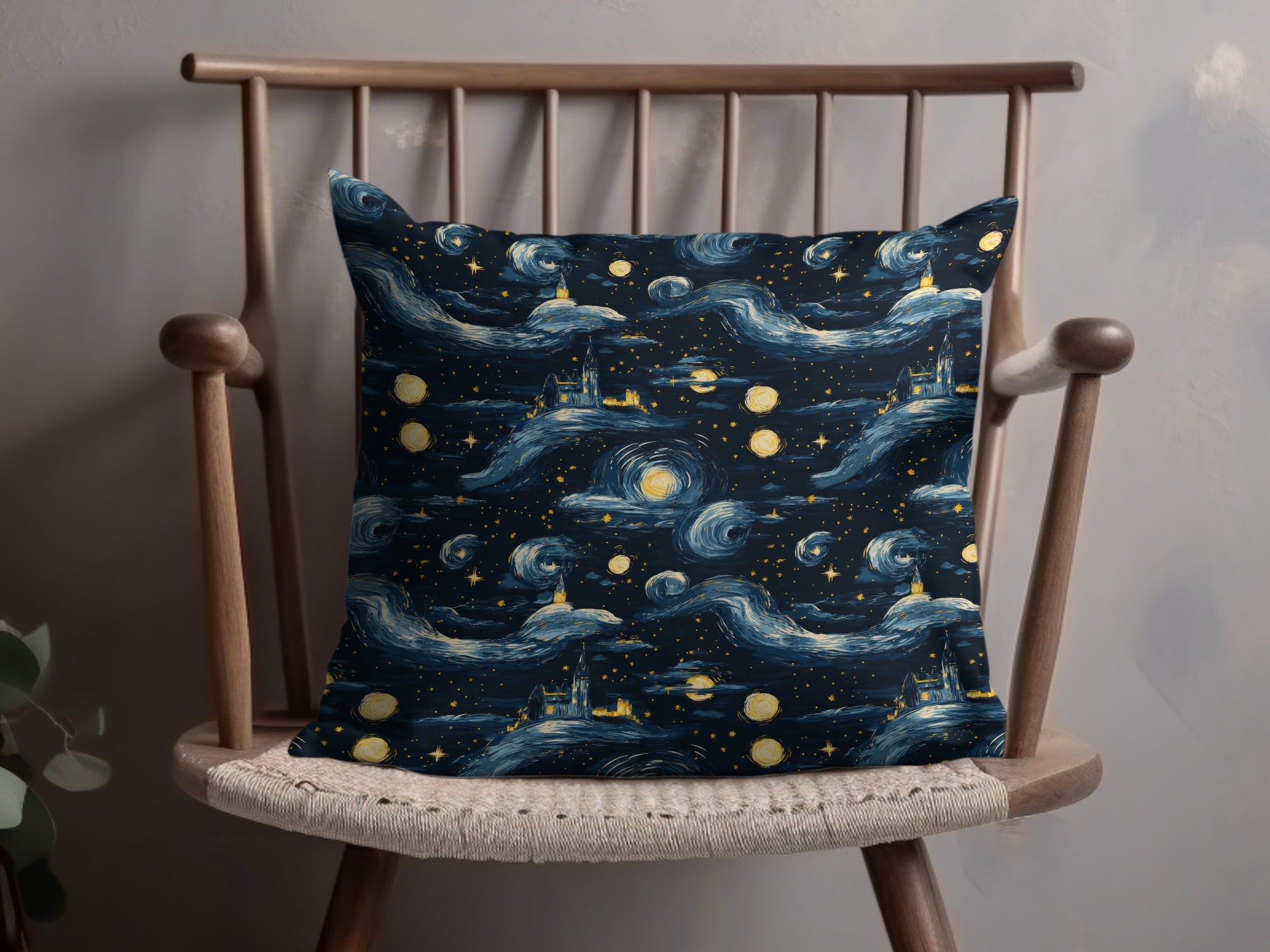 Starry Night Castle, Digital Seamless Pattern, JPEG Files, 12x12 Inches, Van Gogh Style, Fantasy Landscape, Night Sky, Digital Paper - Moore and Mountain