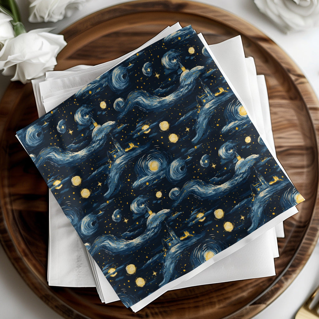 Starry Night Castle, Digital Seamless Pattern, JPEG Files, 12x12 Inches, Van Gogh Style, Fantasy Landscape, Night Sky, Digital Paper - Moore and Mountain
