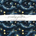 Starry Night Castle, Digital Seamless Pattern, JPEG Files, 12x12 Inches, Van Gogh Style, Fantasy Landscape, Night Sky, Digital Paper - Moore and Mountain