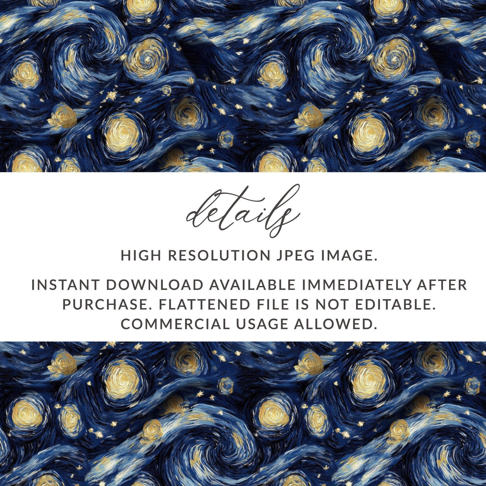 Starry Night Digital Paper, Van Gogh Style, Navy Blue and Gold, Abstract Celestial Art, Seamless Pattern, Digital Download - Moore and Mountain