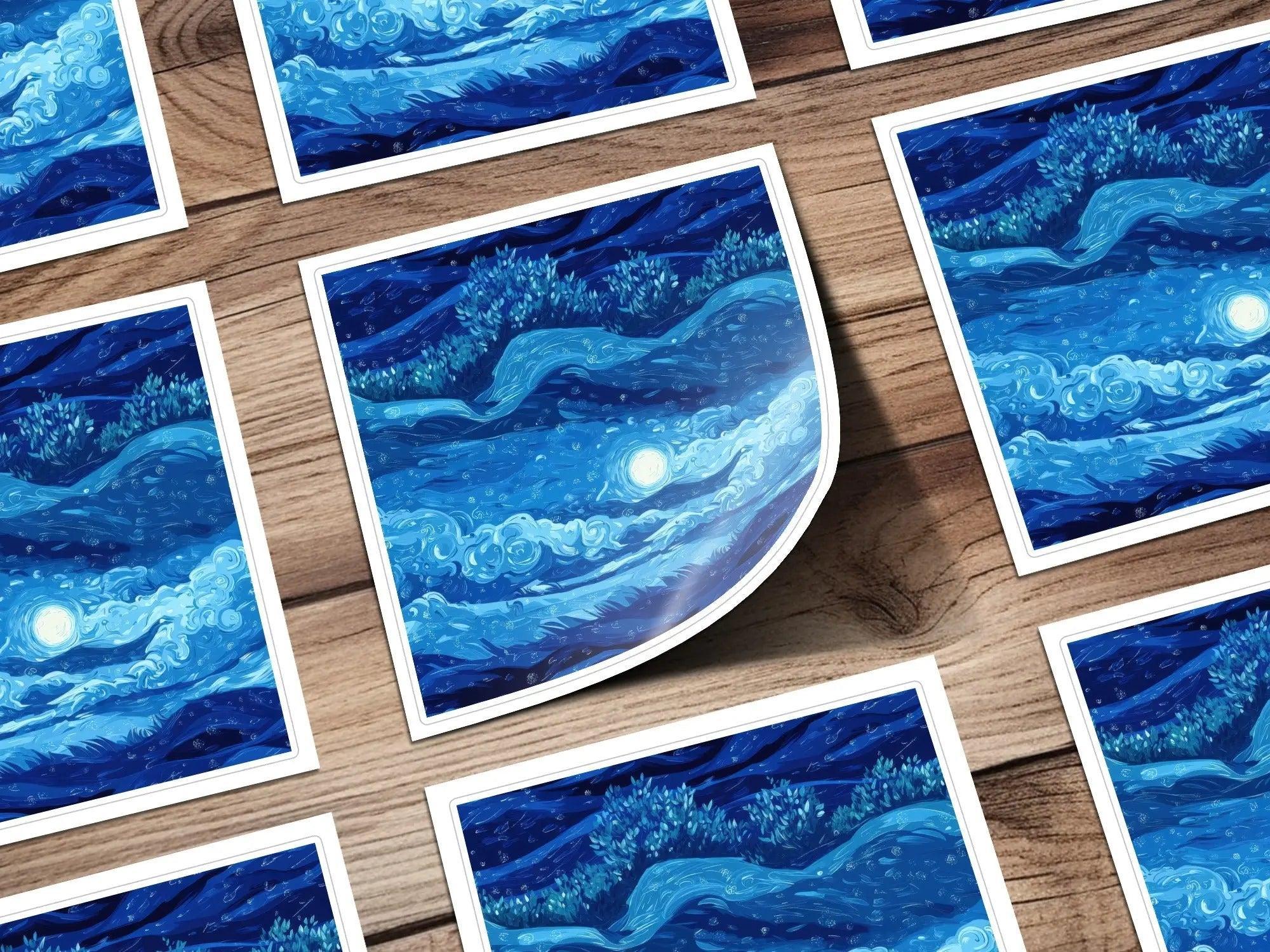 Starry Night Sky Digital, Moon Art Digital, Blue Landscape Digital, Seamless Pattern Digital, JPEG Digital, Van Gogh Style Digital - Moore and Mountain