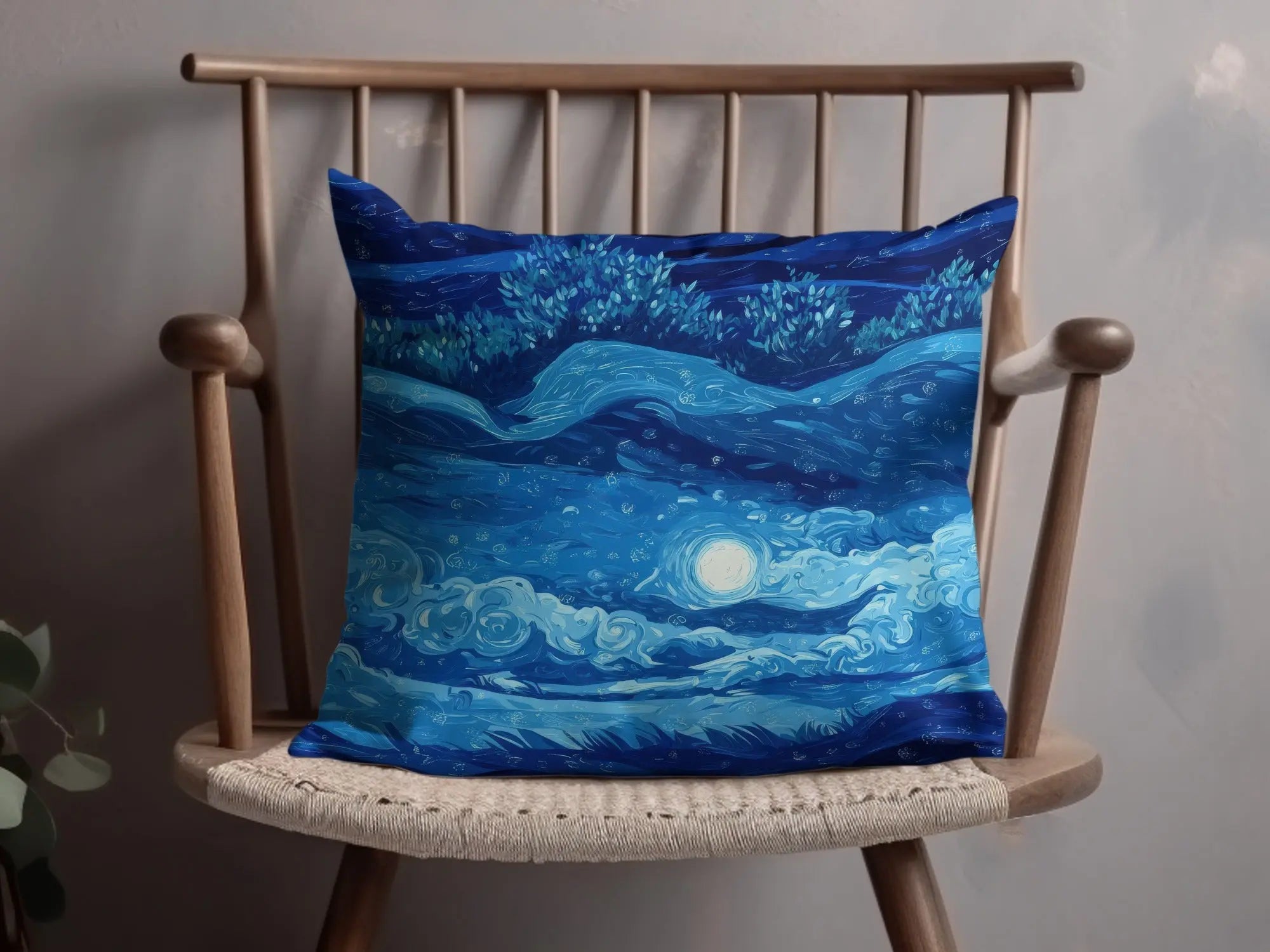 Starry Night Sky Digital, Moon Art Digital, Blue Landscape Digital, Seamless Pattern Digital, JPEG Digital, Van Gogh Style Digital - Moore and Mountain