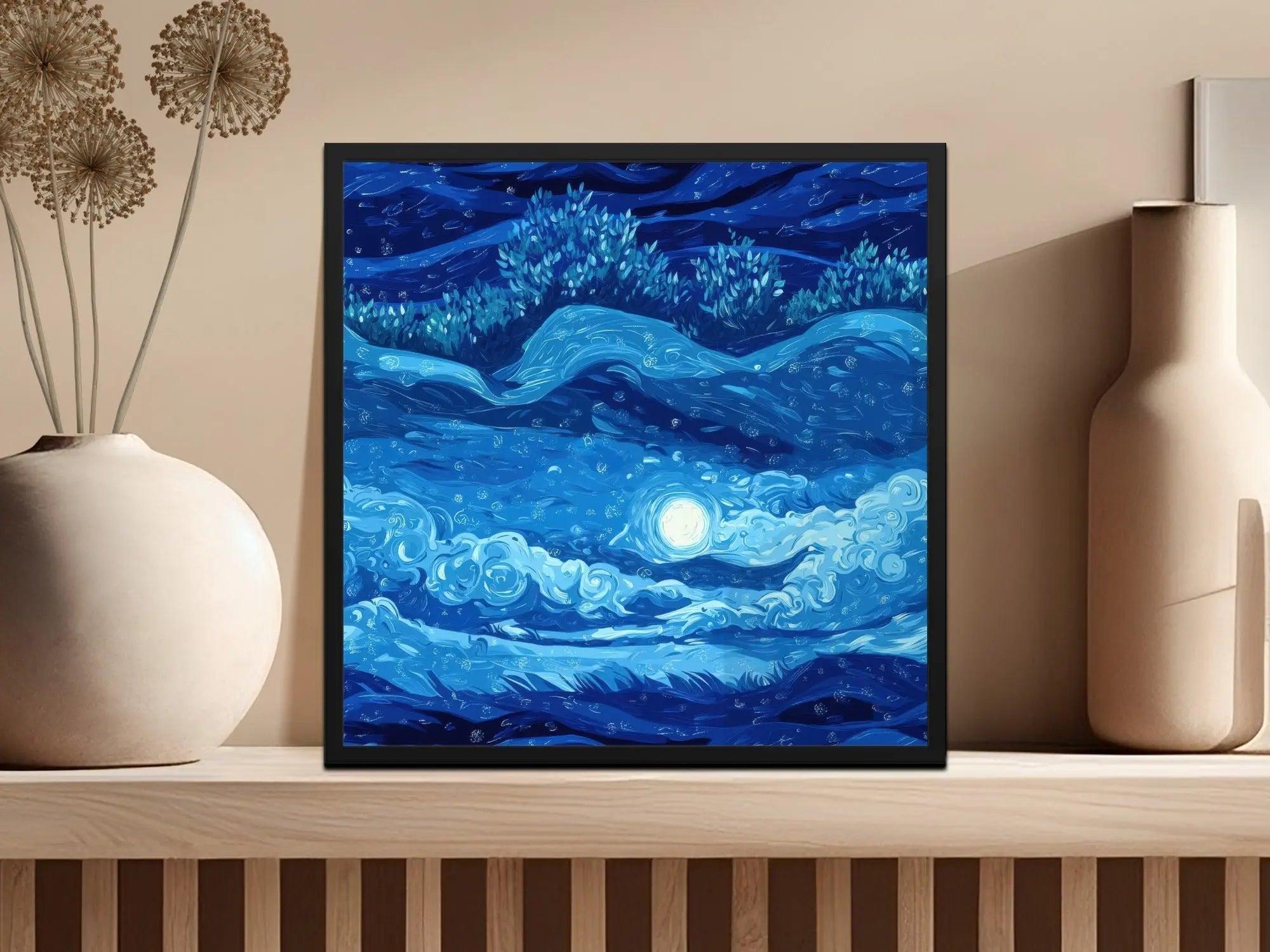 Starry Night Sky Digital, Moon Art Digital, Blue Landscape Digital, Seamless Pattern Digital, JPEG Digital, Van Gogh Style Digital - Moore and Mountain