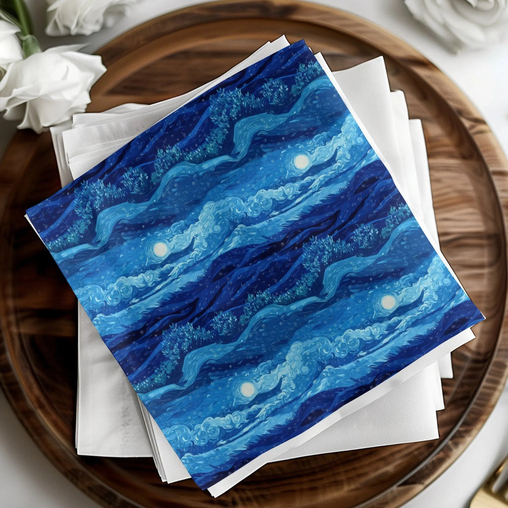 Starry Night Sky Digital, Moon Art Digital, Blue Landscape Digital, Seamless Pattern Digital, JPEG Digital, Van Gogh Style Digital - Moore and Mountain
