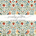 Strawberry Bird Digital Paper, Floral Seamless Pattern, Botanical Print, Fabric Design, Scrapbook Paper, Digital Download, JPEG Files - Moore and Mountain