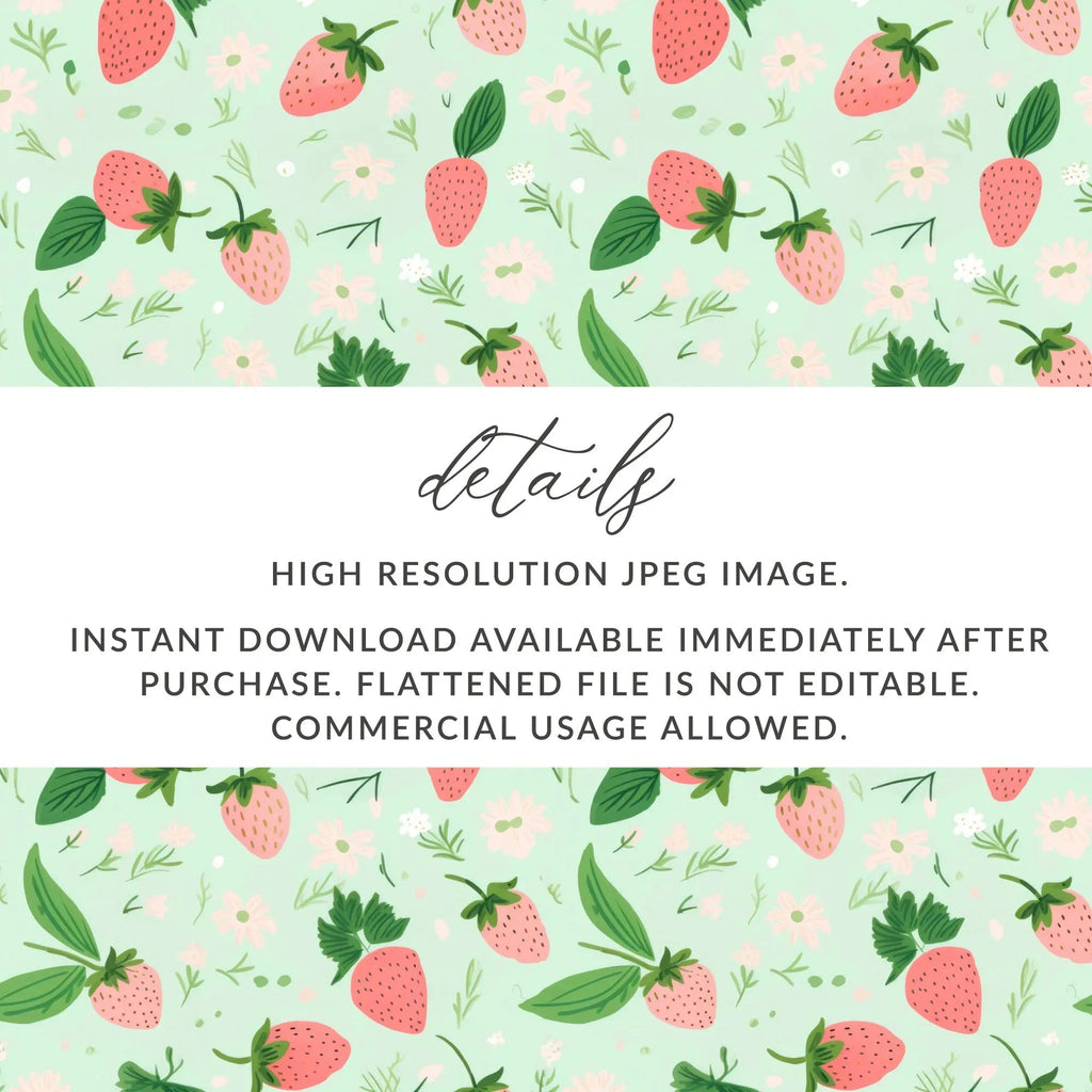 Strawberry Digital Paper, Seamless Pattern, Floral Pattern, Digital Download, Commercial Use, Strawberry Background, Summer Theme - Moore and Mountain