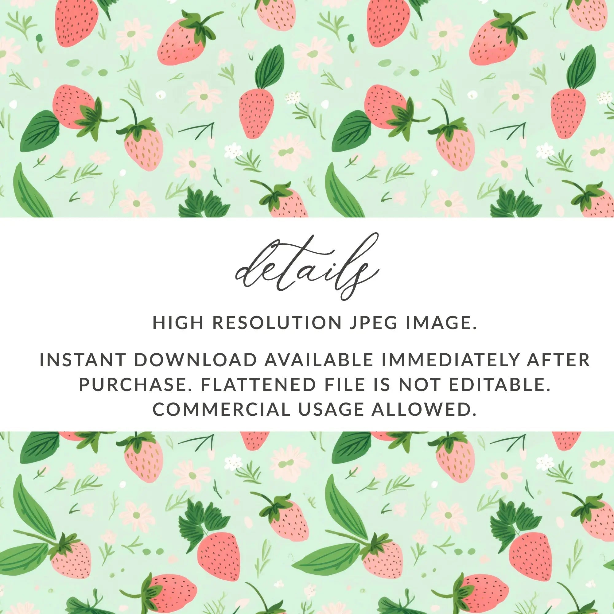 Strawberry Digital Paper, Seamless Pattern, Floral Pattern, Digital Download, Commercial Use, Strawberry Background, Summer Theme - Moore and Mountain