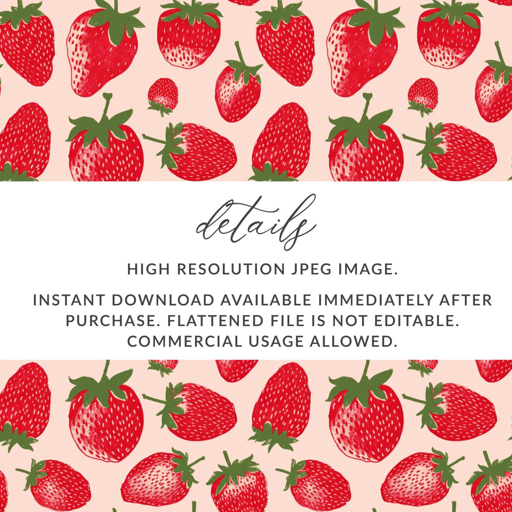 Strawberry Digital Paper, Seamless Pattern, Fruit Pattern, Food Print, Scrapbook Paper, Summer Digital Paper, Fabric Design, Digital - Moore and Mountain