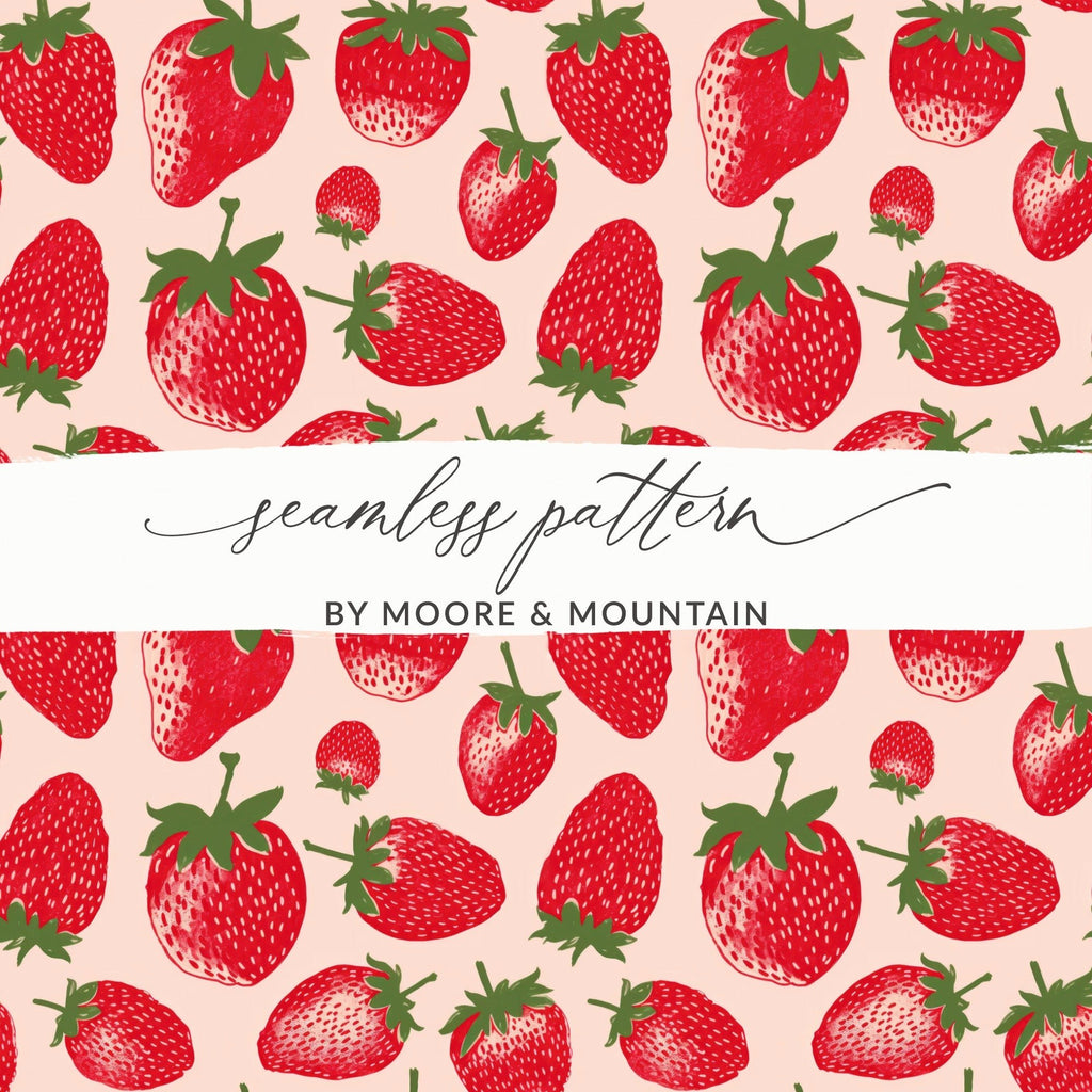 Strawberry Digital Paper, Seamless Pattern, Fruit Pattern, Food Print, Scrapbook Paper, Summer Digital Paper, Fabric Design, Digital - Moore and Mountain