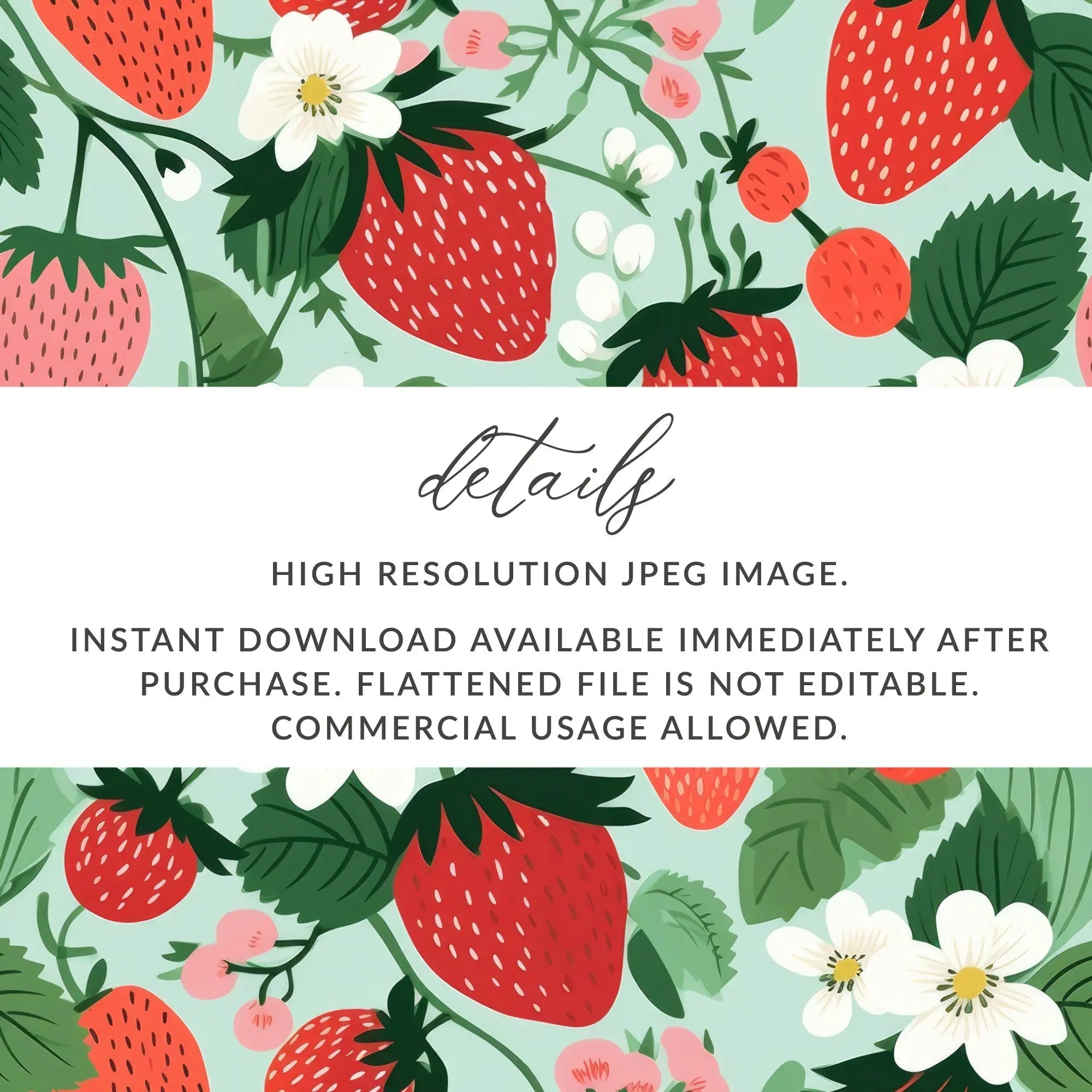 Strawberry Digital Seamless Pattern, Fruits Design, Summer Pattern, Sweet Berries Print, Digital Paper, Commercial Use, Floral Background - Moore and Mountain
