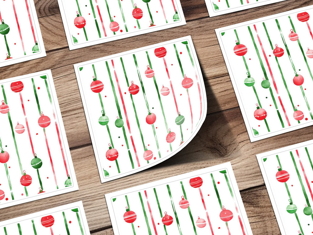 Striped Christmas Baubles Seamless Red and Green Watercolor Digital Pattern - Moore and Mountain