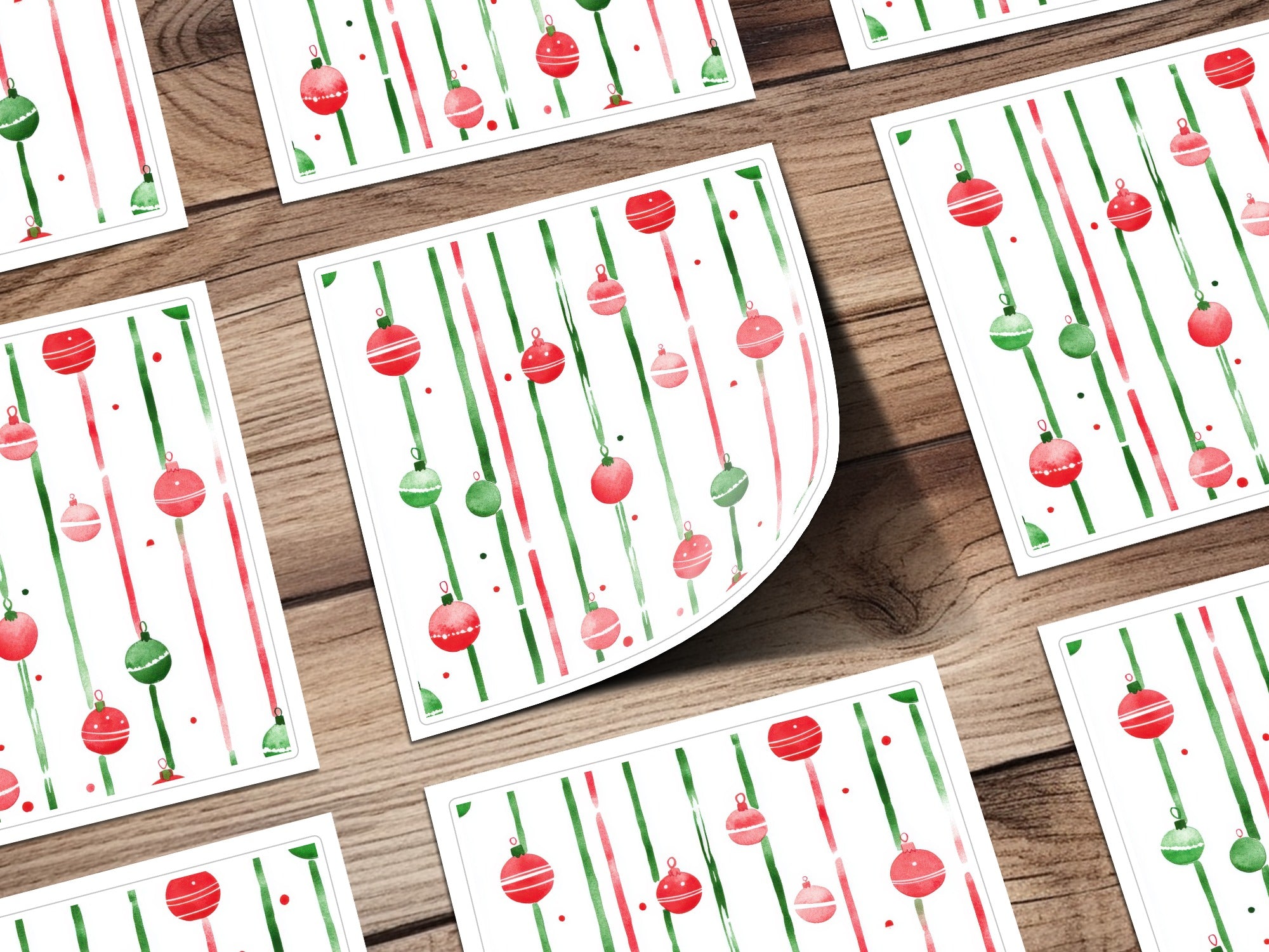 Striped Christmas Baubles Seamless Red and Green Watercolor Digital Pattern - Moore and Mountain
