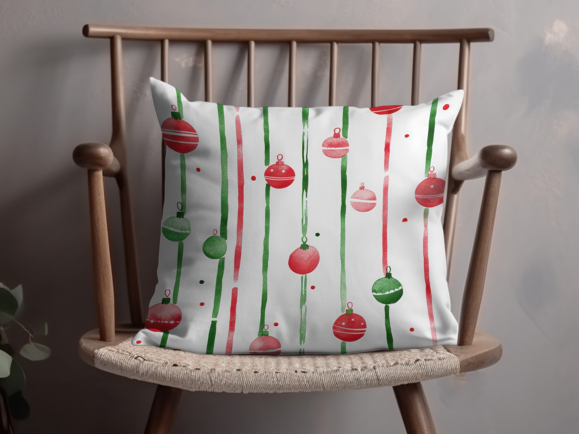 Striped Christmas Baubles Seamless Red and Green Watercolor Digital Pattern - Moore and Mountain