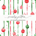 Striped Christmas Baubles Seamless Red and Green Watercolor Digital Pattern - Moore and Mountain