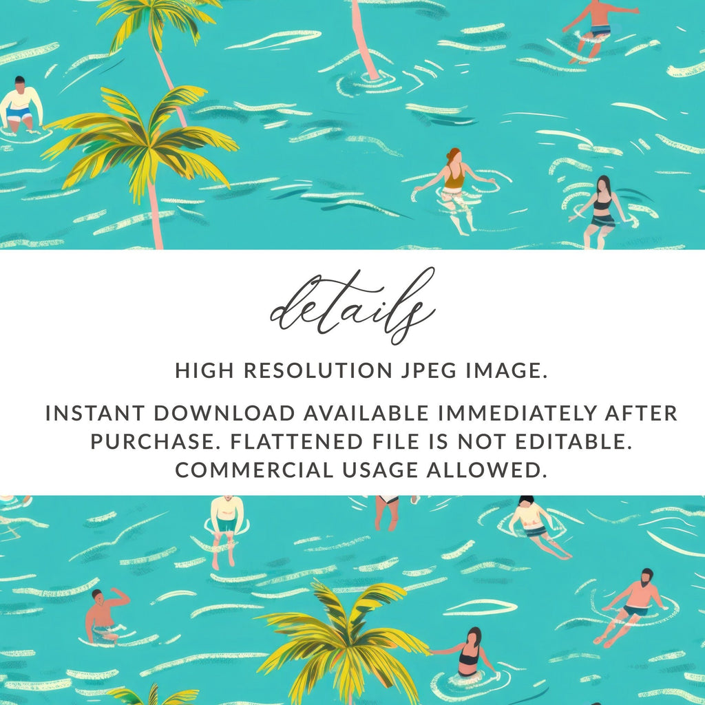 Summer Vibes Digital Pattern, Seamless Swimming Design, Palm Trees Digital Paper, Tropical Sea Print, Summertime Digital Download - Moore and Mountain