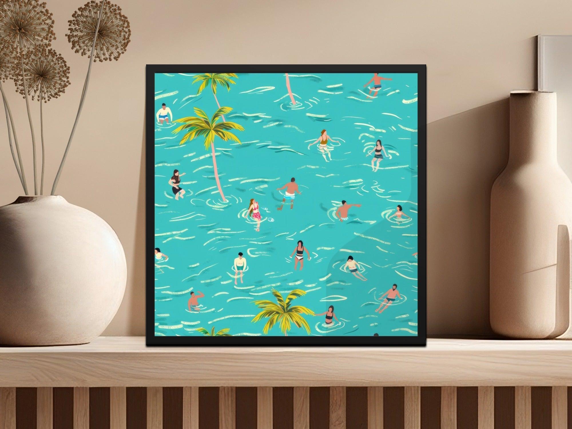 Summer Vibes Digital Pattern, Seamless Swimming Design, Palm Trees Digital Paper, Tropical Sea Print, Summertime Digital Download - Moore and Mountain