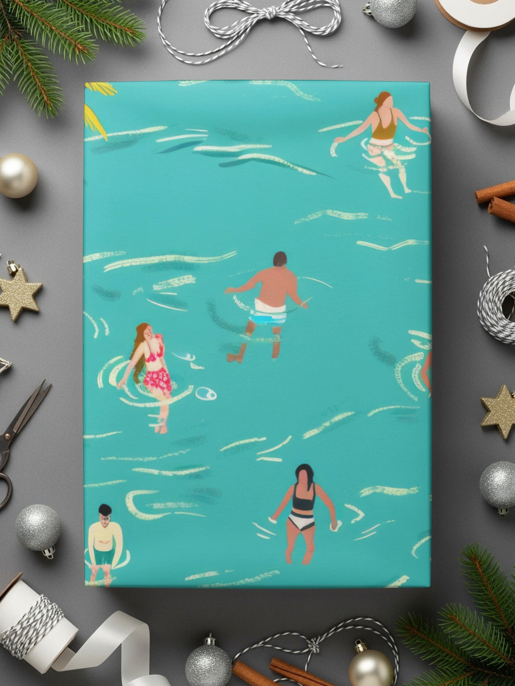 Summer Vibes Digital Pattern, Seamless Swimming Design, Palm Trees Digital Paper, Tropical Sea Print, Summertime Digital Download - Moore and Mountain