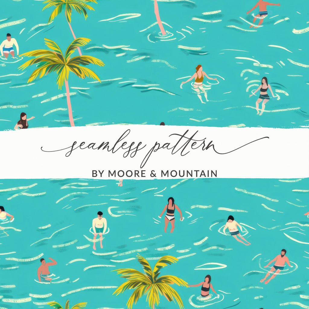 Summer Vibes Digital Pattern, Seamless Swimming Design, Palm Trees Digital Paper, Tropical Sea Print, Summertime Digital Download - Moore and Mountain