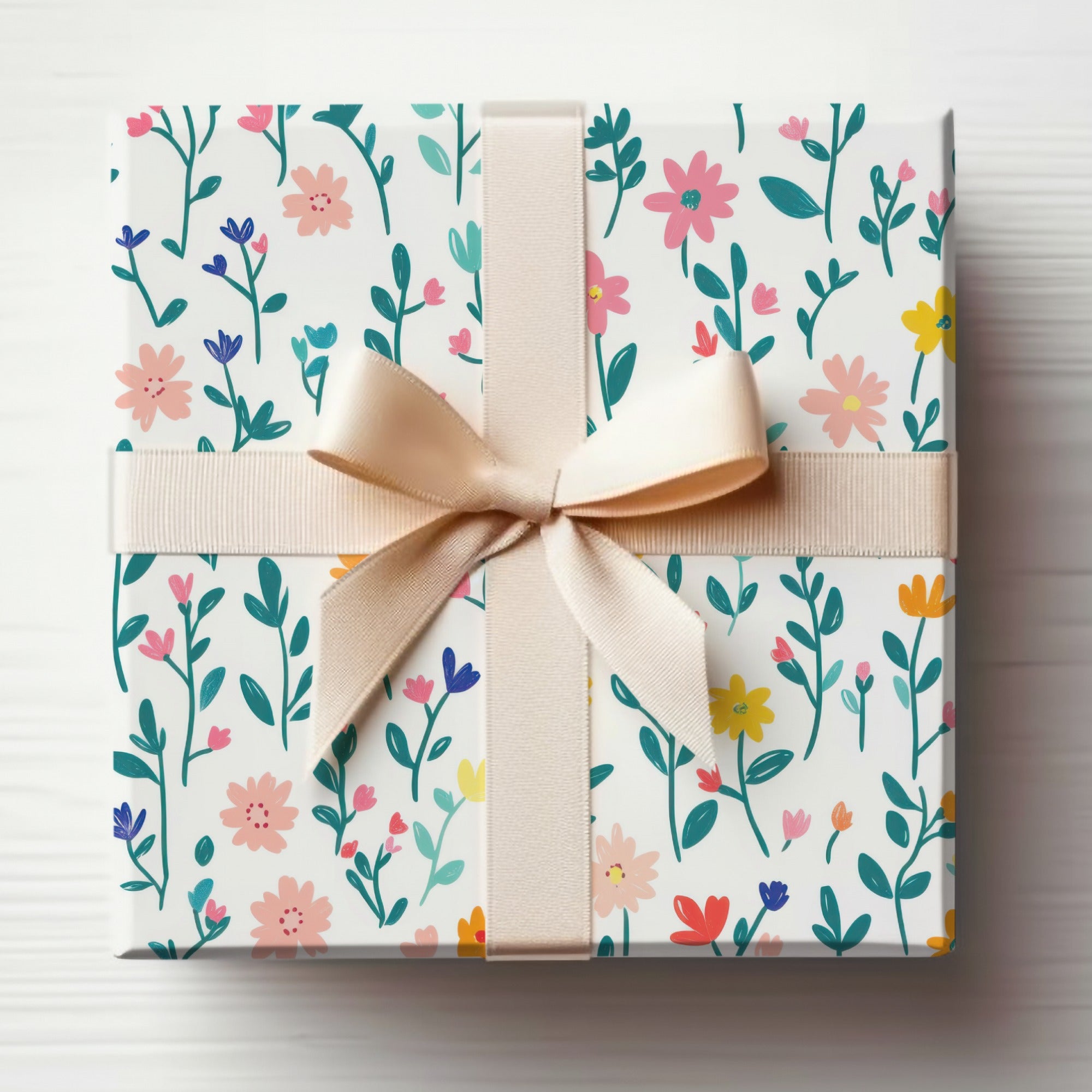 Floral Pattern Gift Box with Ribbon Wrapping