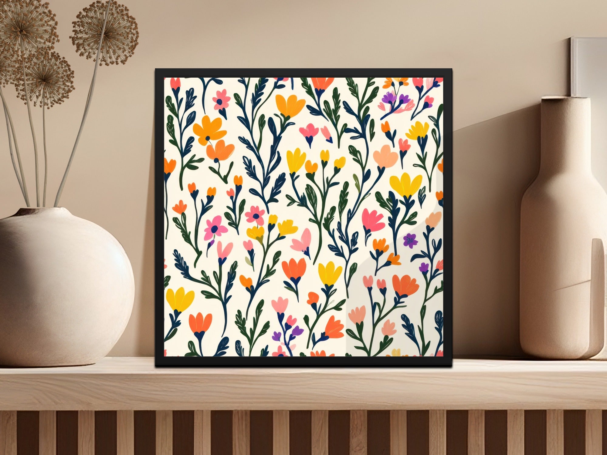 Vibrant Floral Pattern Framed Wall Art Decor Product