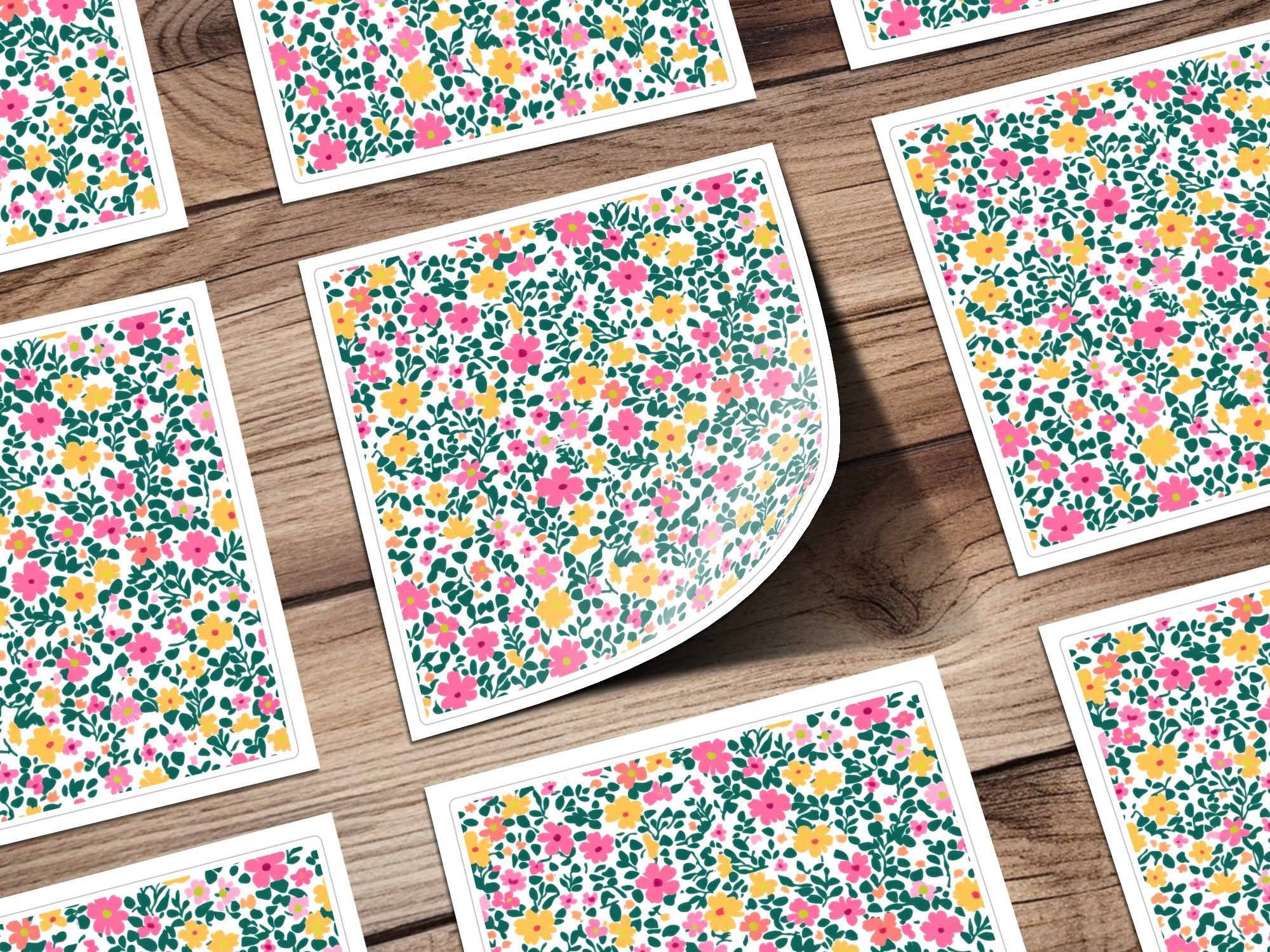 Bright Colorful Floral Pattern Square Stickers