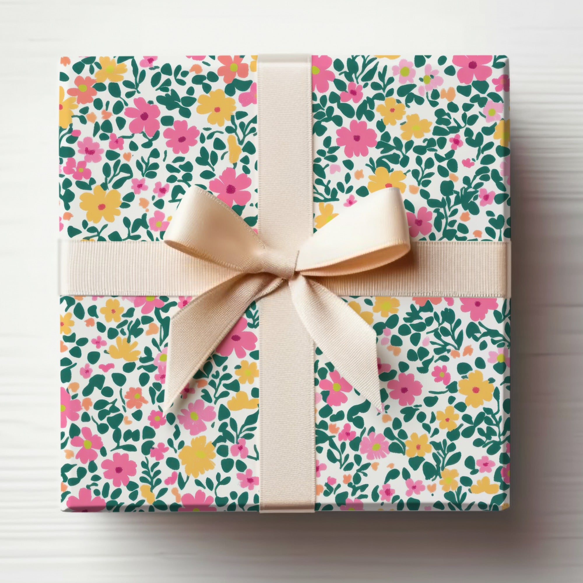 Colorful Floral Print Gift Wrap with Ribbon