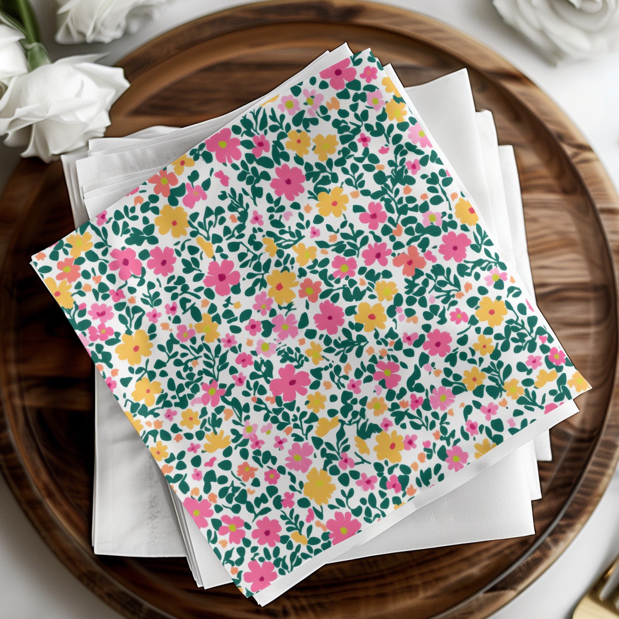 Colorful Floral Pattern Printed Table Napkins Set