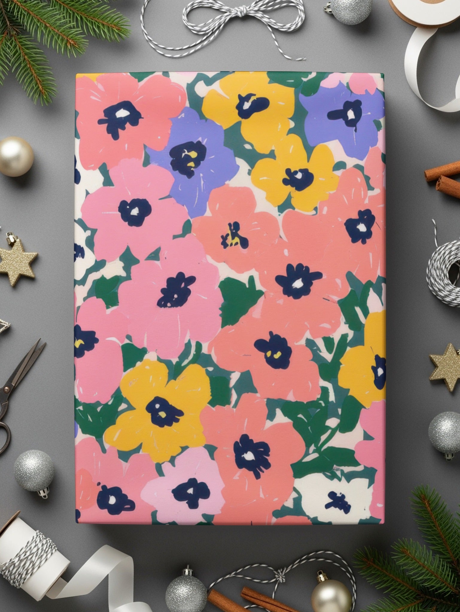 Vibrant Floral Pattern Gift Wrap for Festive Occasions