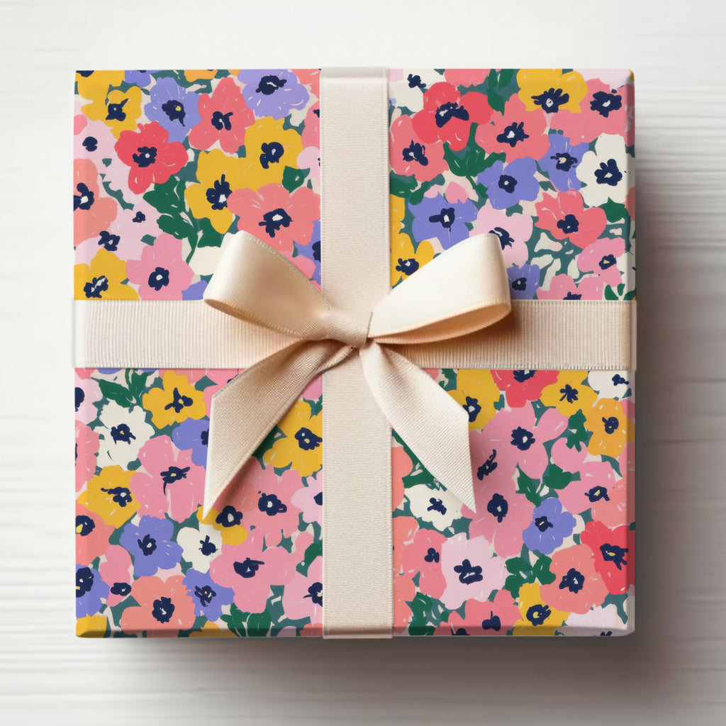 Floral Pattern Gift Box with Beige Ribbon for Any Occasion
