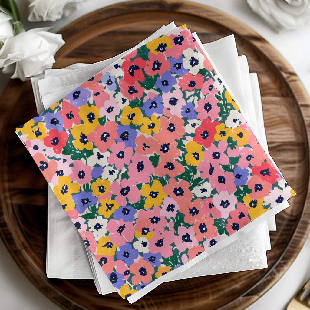 Bright Floral Print Cloth Napkins Set of Four