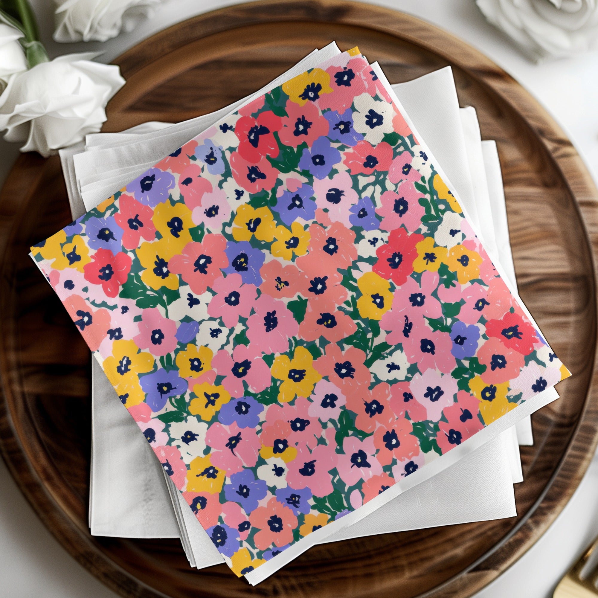 Bright Floral Print Cloth Napkins Set of Four