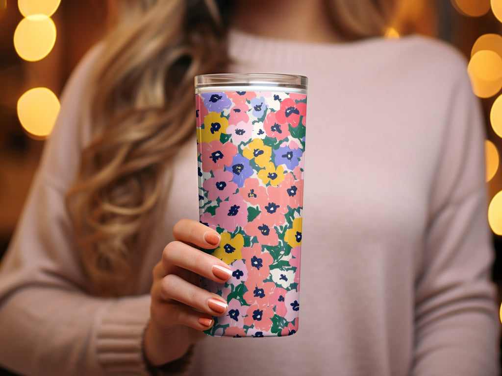 Colorful Floral Design Insulated Tumbler Travel Mug